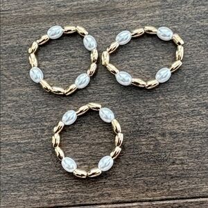 RICKI’S Gold Triple Strand Elastic Rings, Stack Jewellery, Fashion Pearl Set